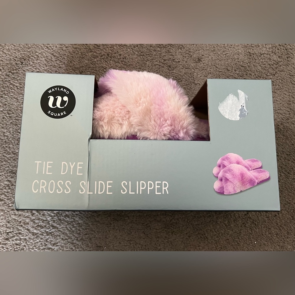 Wayland Square Tie Dye Cross Slide Slippers Small Size 3-4 Purple/white *NEW*